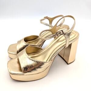 Open Edit Whitney Block Heel Sandal Adjustable Strap Women's Gold Size US6.5